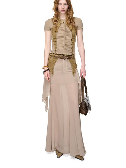 NORTH NODE Washed Khaki Panelled Ruffle Aline Women&