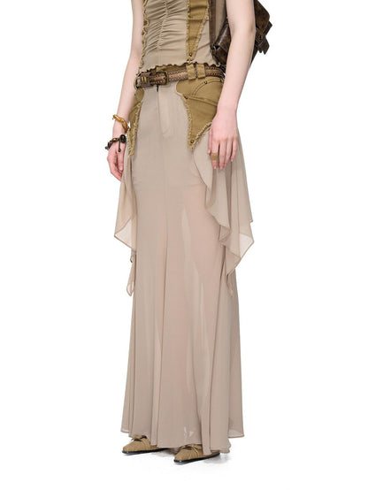 NORTH NODE Washed Khaki Panelled Ruffle Aline Women&