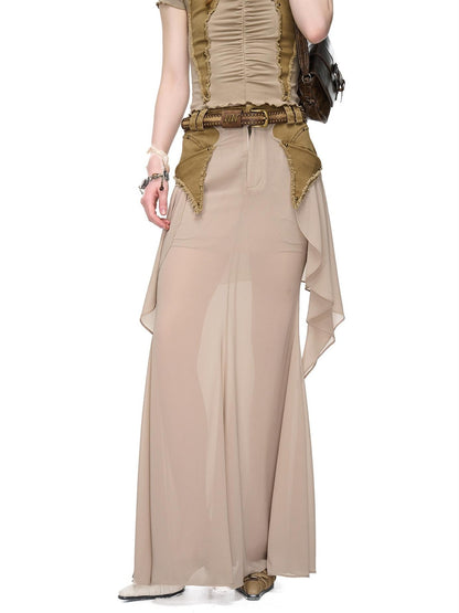 NORTH NODE Washed Khaki Panelled Ruffle Aline Women&