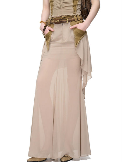 NORTH NODE Washed Khaki Panelled Ruffle Aline Women&