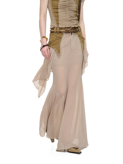 NORTH NODE Washed Khaki Panelled Ruffle Aline Women&