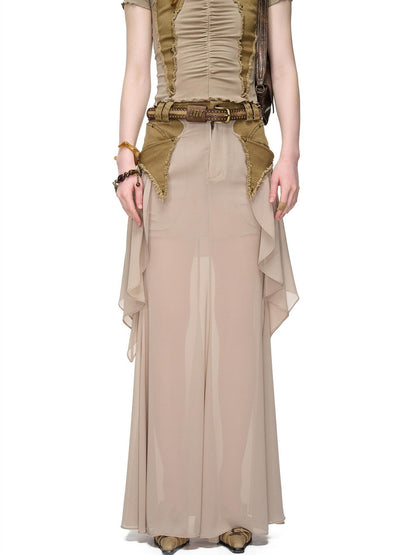 NORTH NODE Washed Khaki Panelled Ruffle Aline Women&