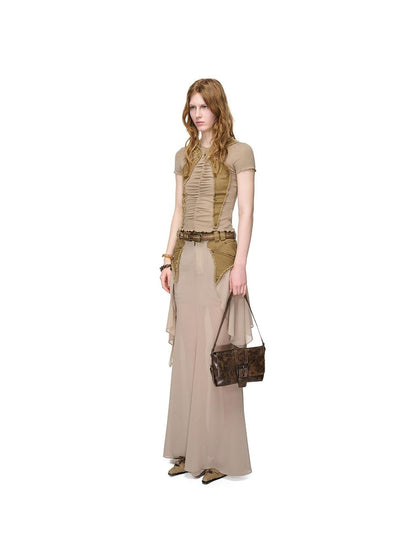 NORTH NODE Washed Khaki Panelled Ruffle Aline Women&