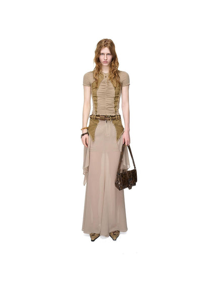 NORTH NODE Washed Khaki Panelled Ruffle Aline Women&