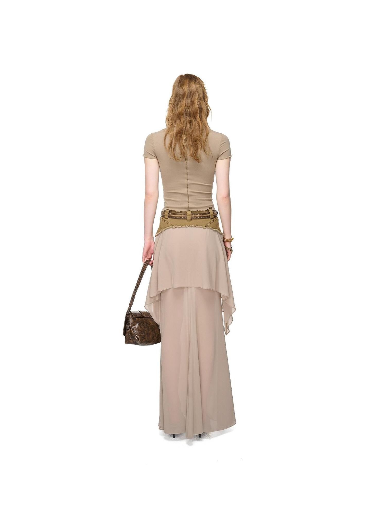NORTH NODE Washed Khaki Panelled Ruffle Aline Women&