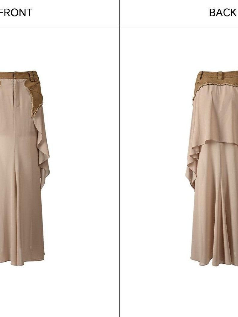 NORTH NODE Washed Khaki Panelled Ruffle Aline Women&