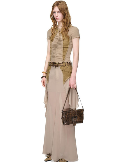 NORTH NODE Washed Khaki Panelled Ruffle Aline Women&