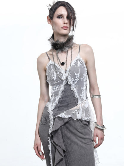 NORTH_NODE_Washed_Lace_Patchwork_Asymmetric_Ruffle_V-neck_Women&