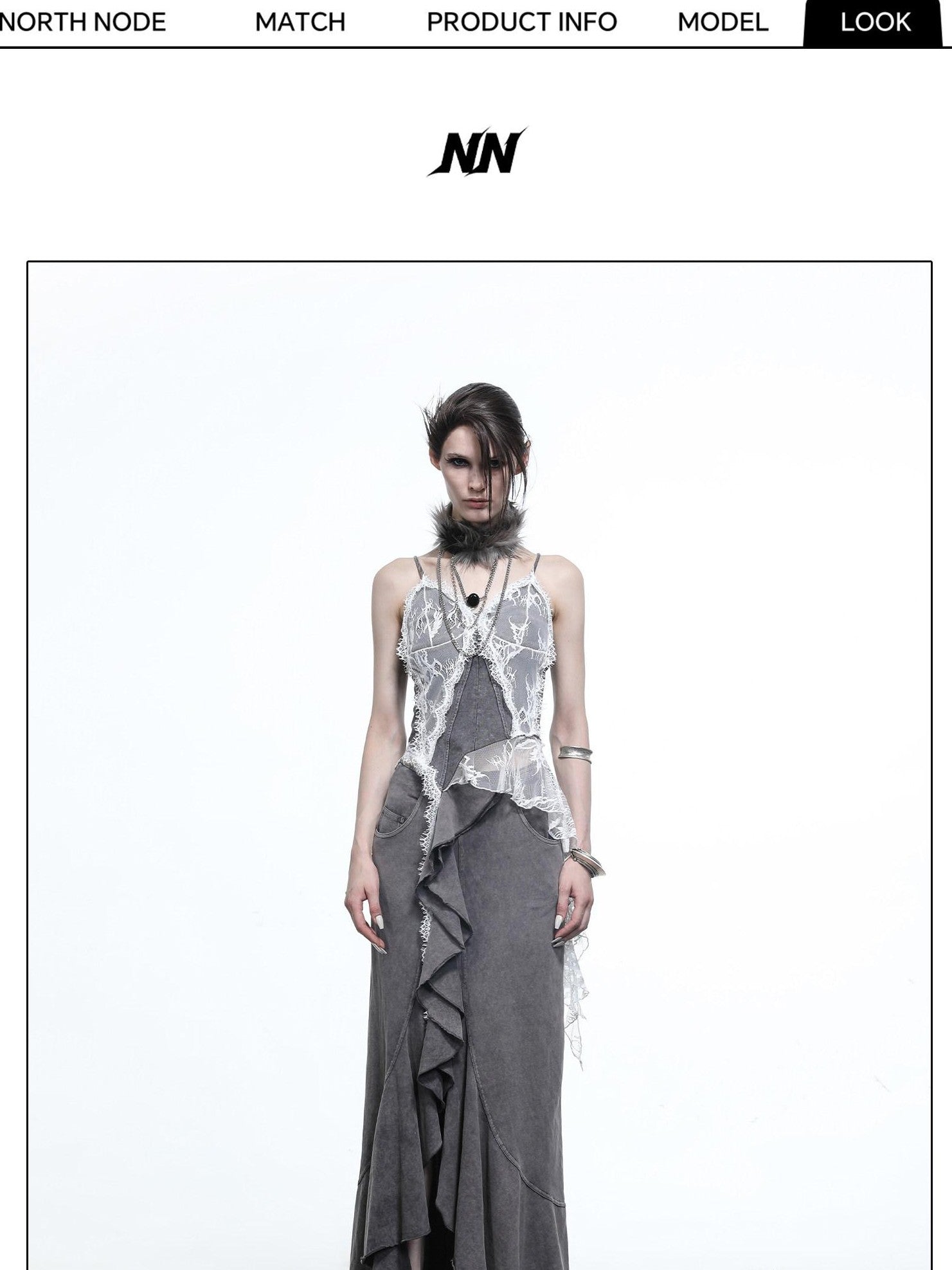 NORTH NODE Washed Lace Patchwork Asymmetric Ruffle V-neck Women&