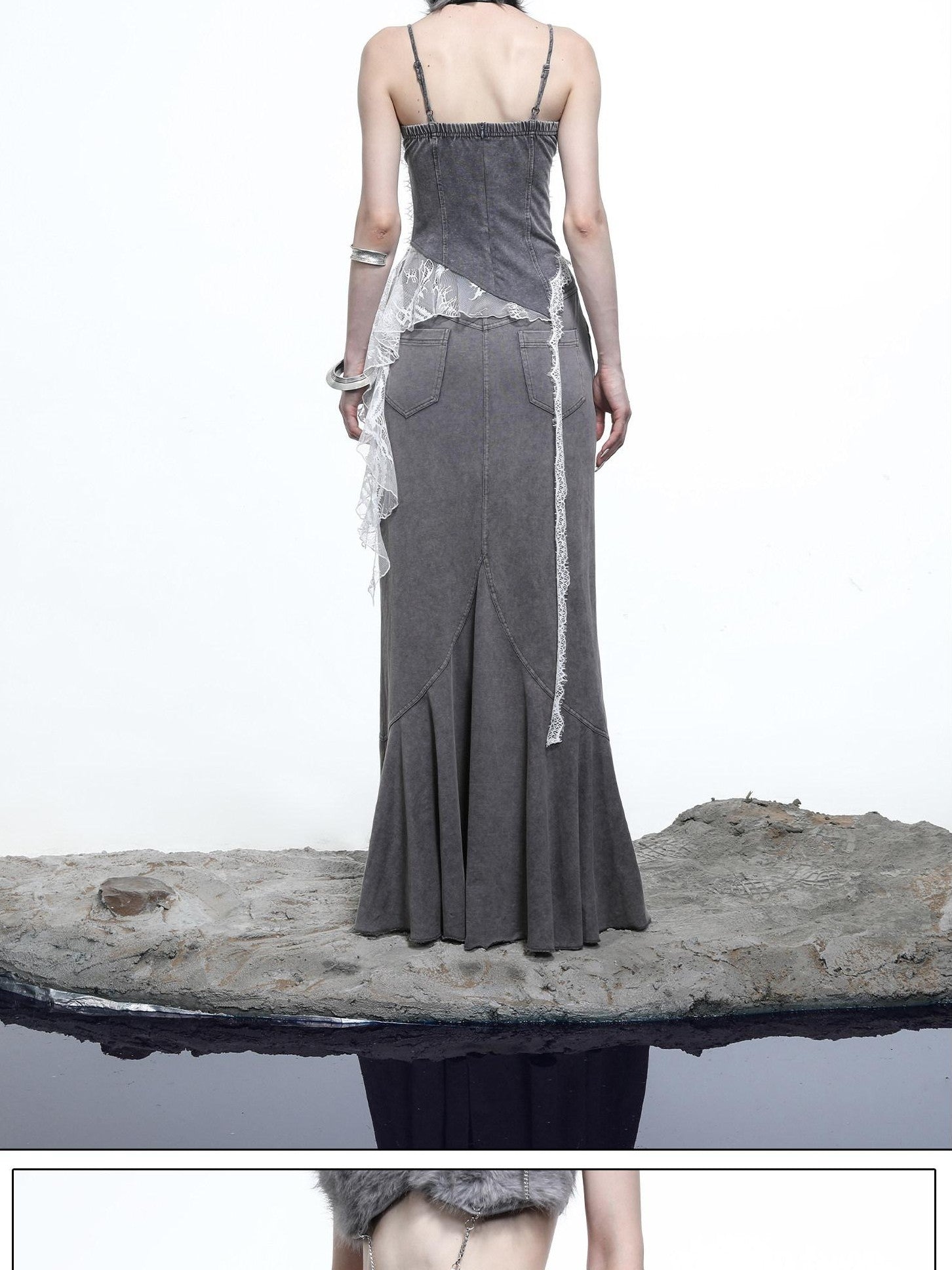 NORTH NODE Washed Lotus Edge Ruffle Asymmetrical Hem Women&