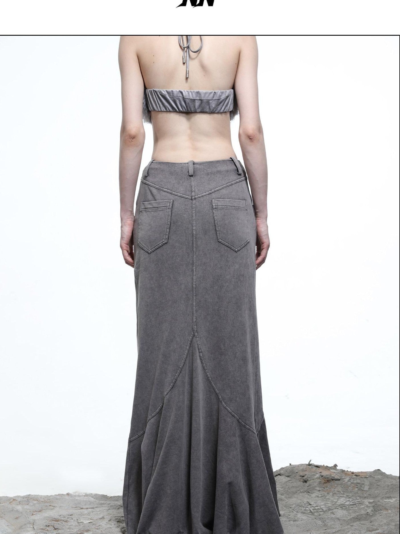 NORTH NODE Washed Lotus Edge Ruffle Asymmetrical Hem Women&