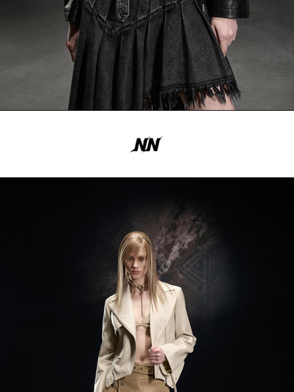 NORTH NODE Washed Lychee Texture Lapel Slim Fit Multiple Pockets Women&