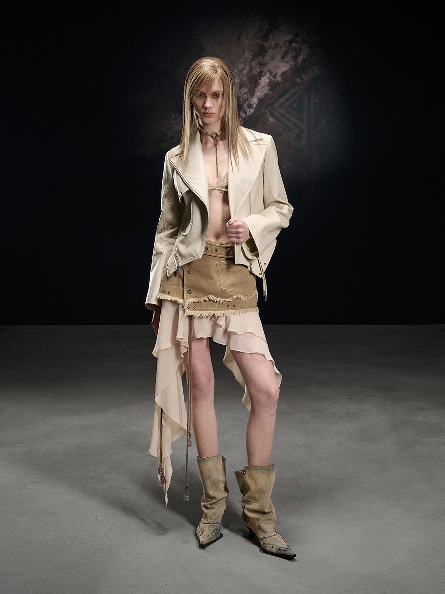 NORTH NODE Washed Lychee Texture Lapel Slim Fit Multiple Pockets Women&