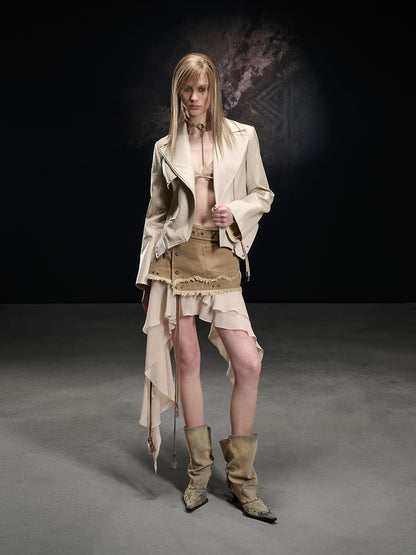 NORTH NODE Washed Lychee Texture Lapel Slim Fit Multiple Pockets Women&