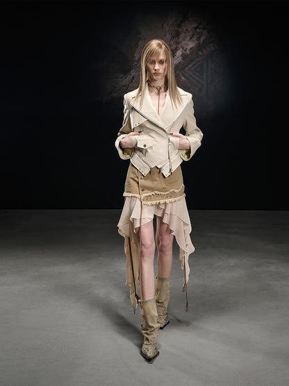 NORTH NODE Washed Lychee Texture Lapel Slim Fit Multiple Pockets Women&