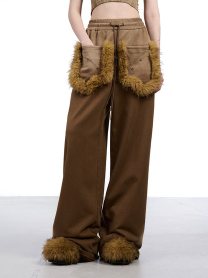 NORTH NODE Washed Patchwork Faux Fur Big Pocket Women&
