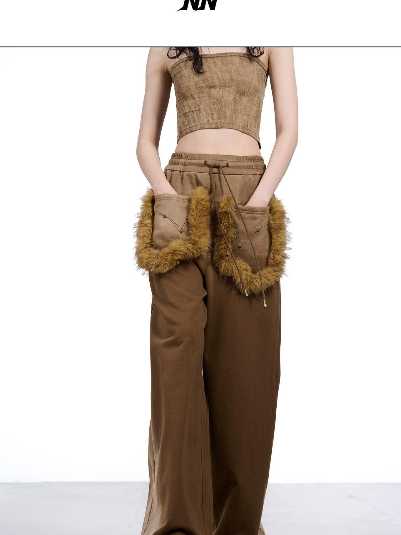 NORTH NODE Washed Patchwork Faux Fur Big Pocket Women&