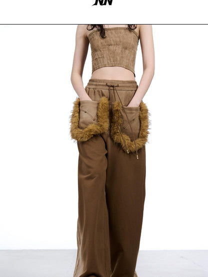 NORTH NODE Washed Patchwork Faux Fur Big Pocket Women&