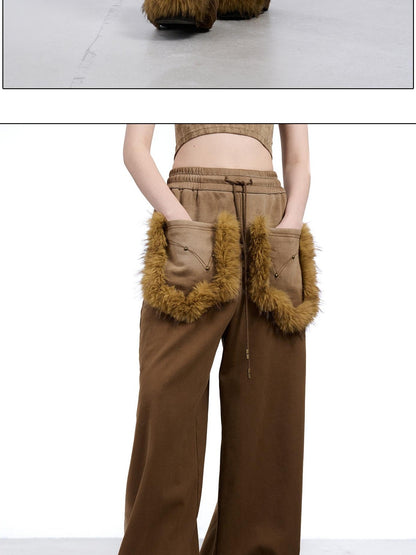 NORTH NODE Washed Patchwork Faux Fur Big Pocket Women&