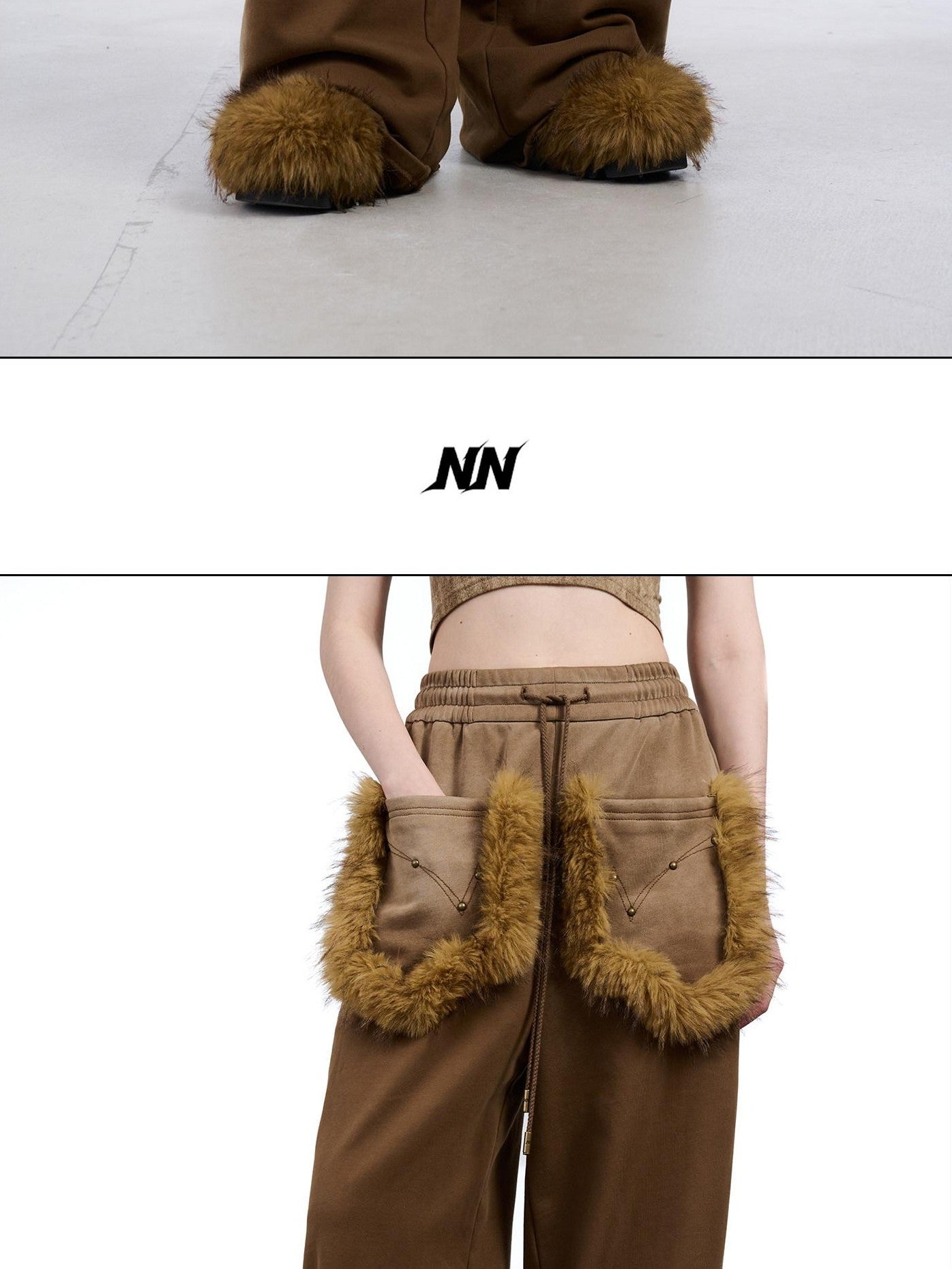 NORTH NODE Washed Patchwork Faux Fur Big Pocket Women&