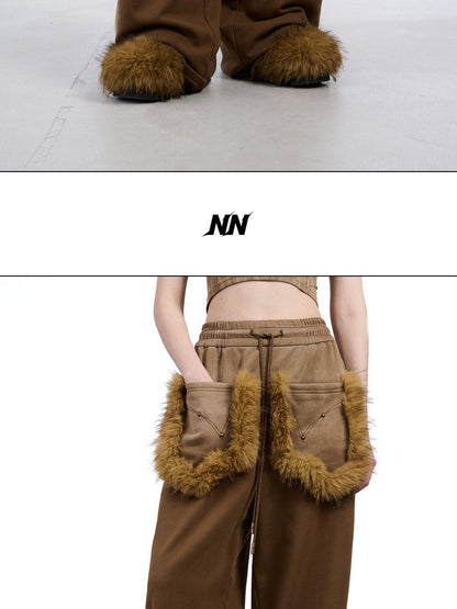 NORTH NODE Washed Patchwork Faux Fur Big Pocket Women&