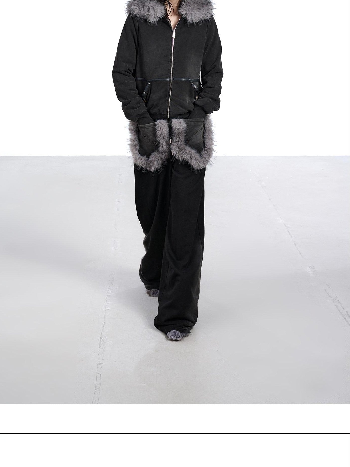 NORTH NODE Washed Patchwork Faux Fur Big Pocket Women&