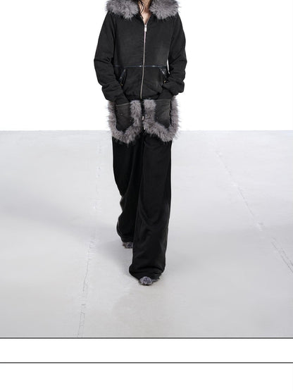 NORTH NODE Washed Patchwork Faux Fur Big Pocket Women&