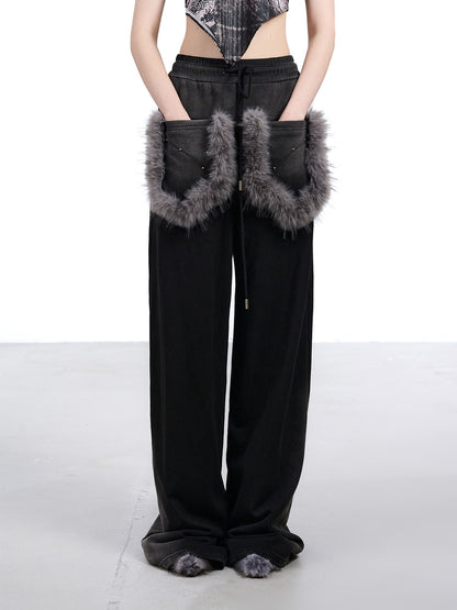 NORTH NODE Washed Patchwork Faux Fur Big Pocket Women&