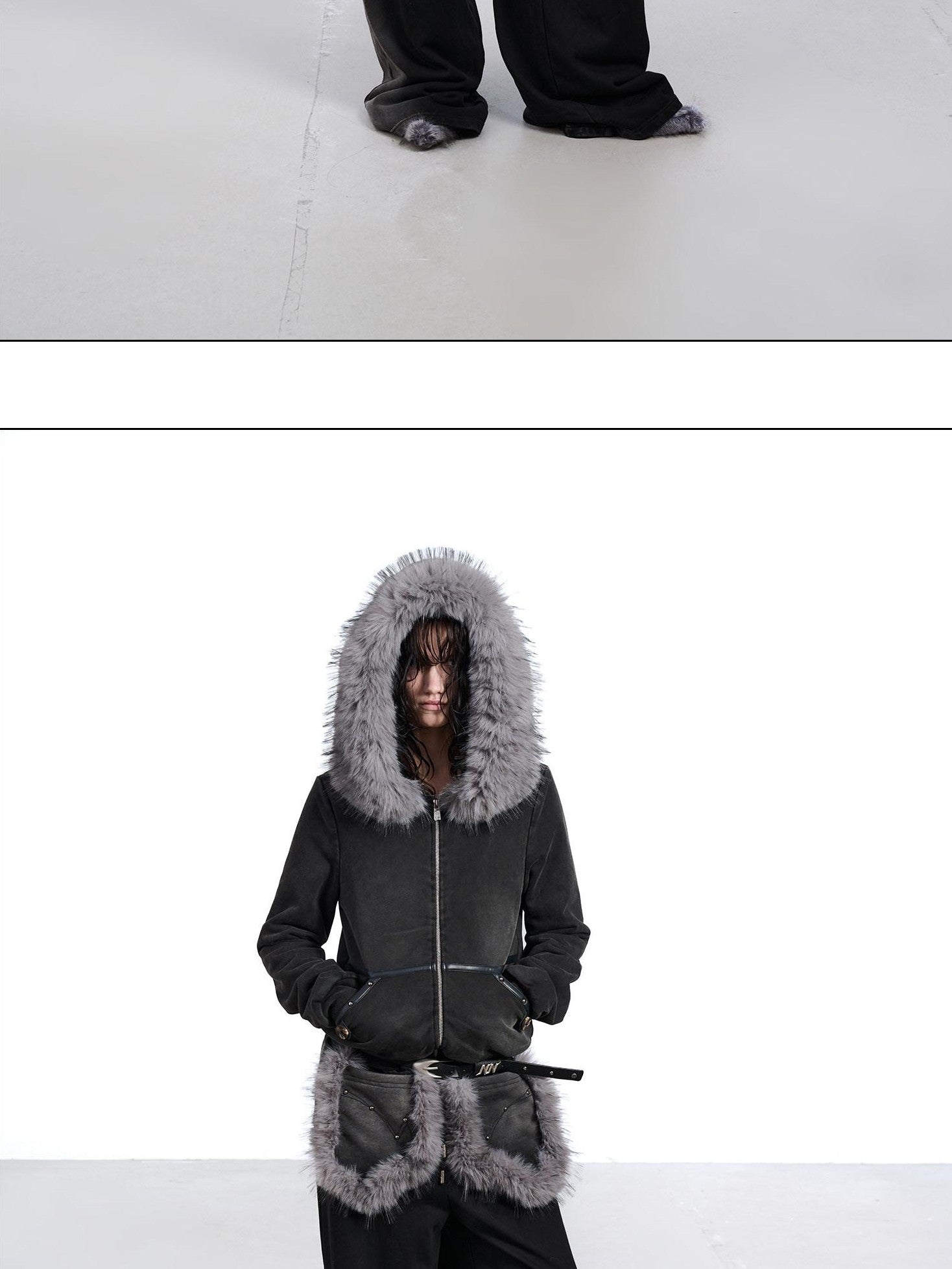 NORTH NODE Washed Patchwork Faux Fur Big Pocket Women&