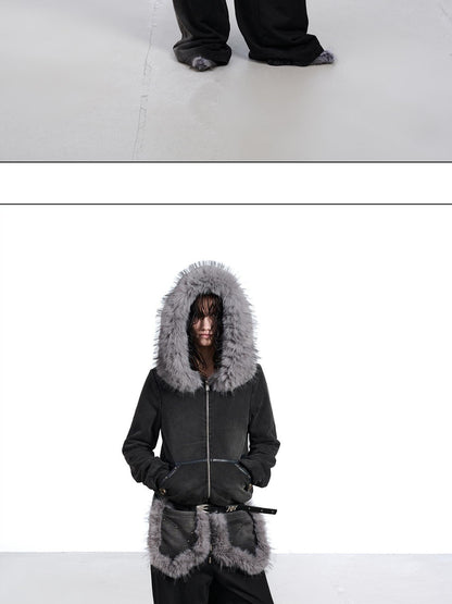 NORTH NODE Washed Patchwork Faux Fur Big Pocket Women&