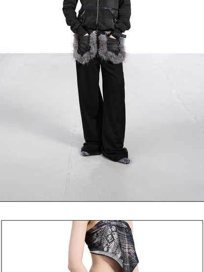 NORTH NODE Washed Patchwork Faux Fur Big Pocket Women&