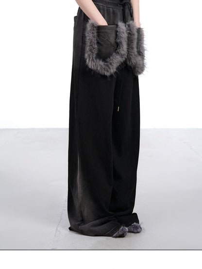 NORTH NODE Washed Patchwork Faux Fur Big Pocket Women&