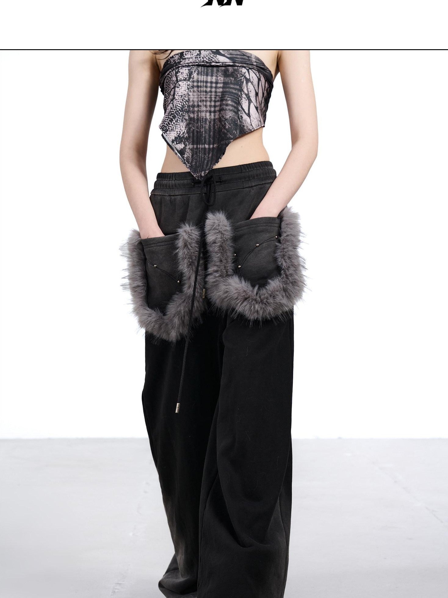 NORTH NODE Washed Patchwork Faux Fur Big Pocket Women&