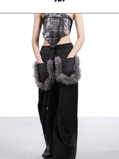 NORTH NODE Washed Patchwork Faux Fur Big Pocket Women&