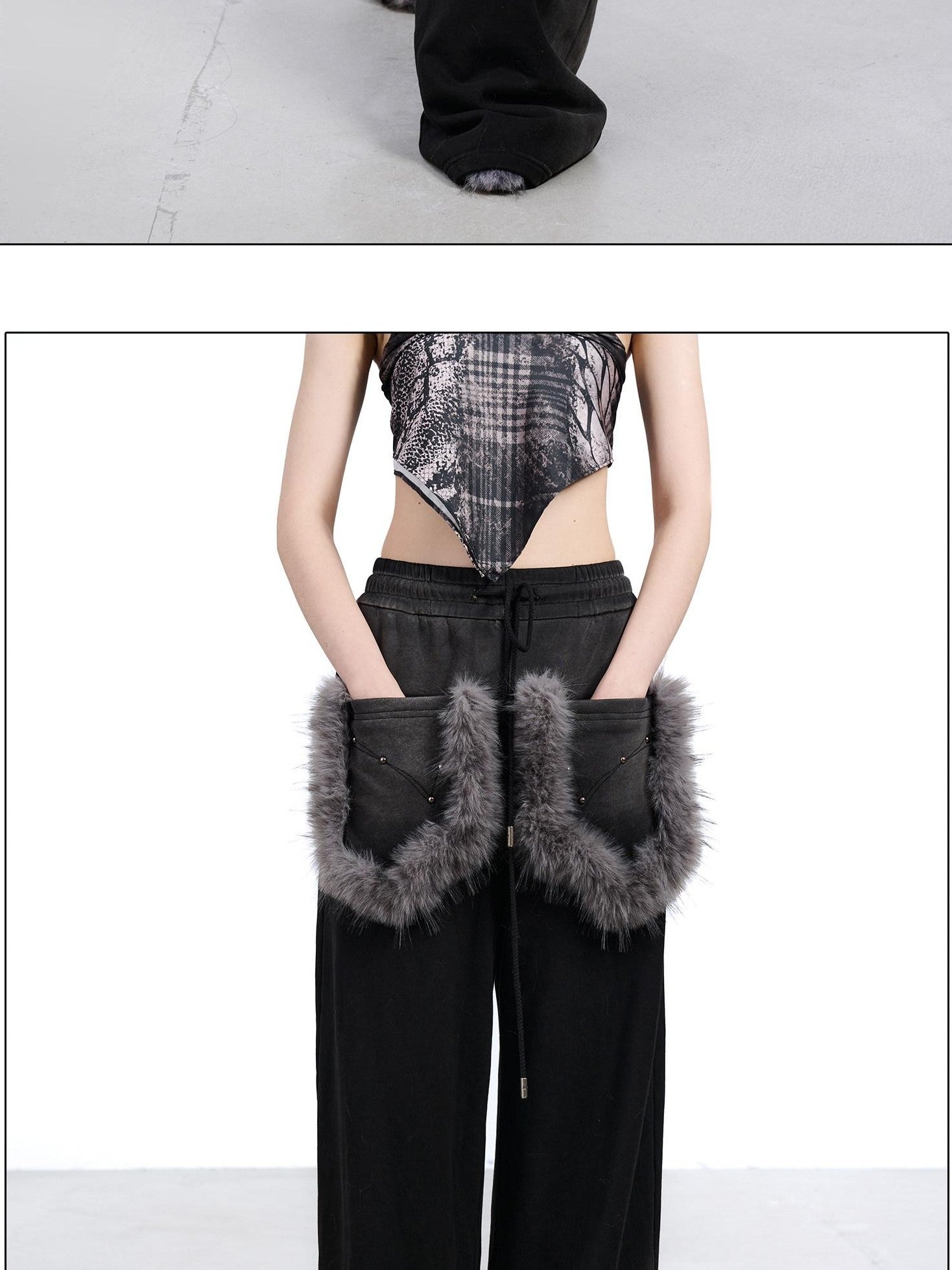 NORTH NODE Washed Patchwork Faux Fur Big Pocket Women&