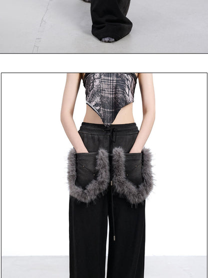 NORTH NODE Washed Patchwork Faux Fur Big Pocket Women&