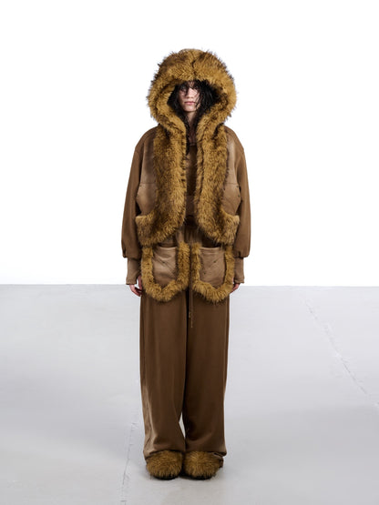 NORTH NODE Washed Patchwork Faux Fur Big Pocket Women&