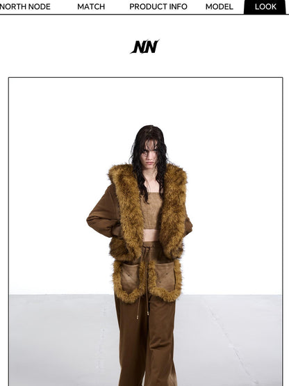 NORTH NODE Washed Patchwork Faux Fur Big Pocket Women&