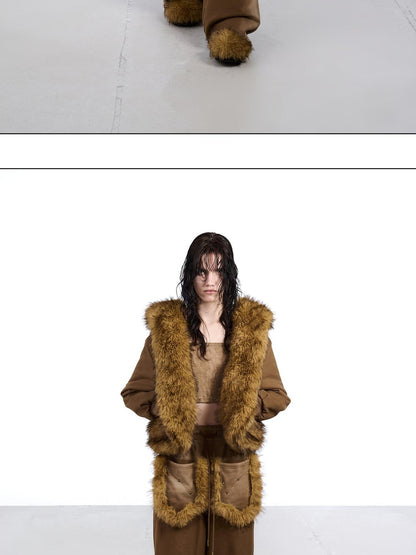NORTH NODE Washed Patchwork Faux Fur Big Pocket Women&