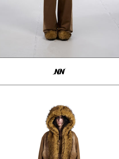 NORTH NODE Washed Patchwork Faux Fur Big Pocket Women&
