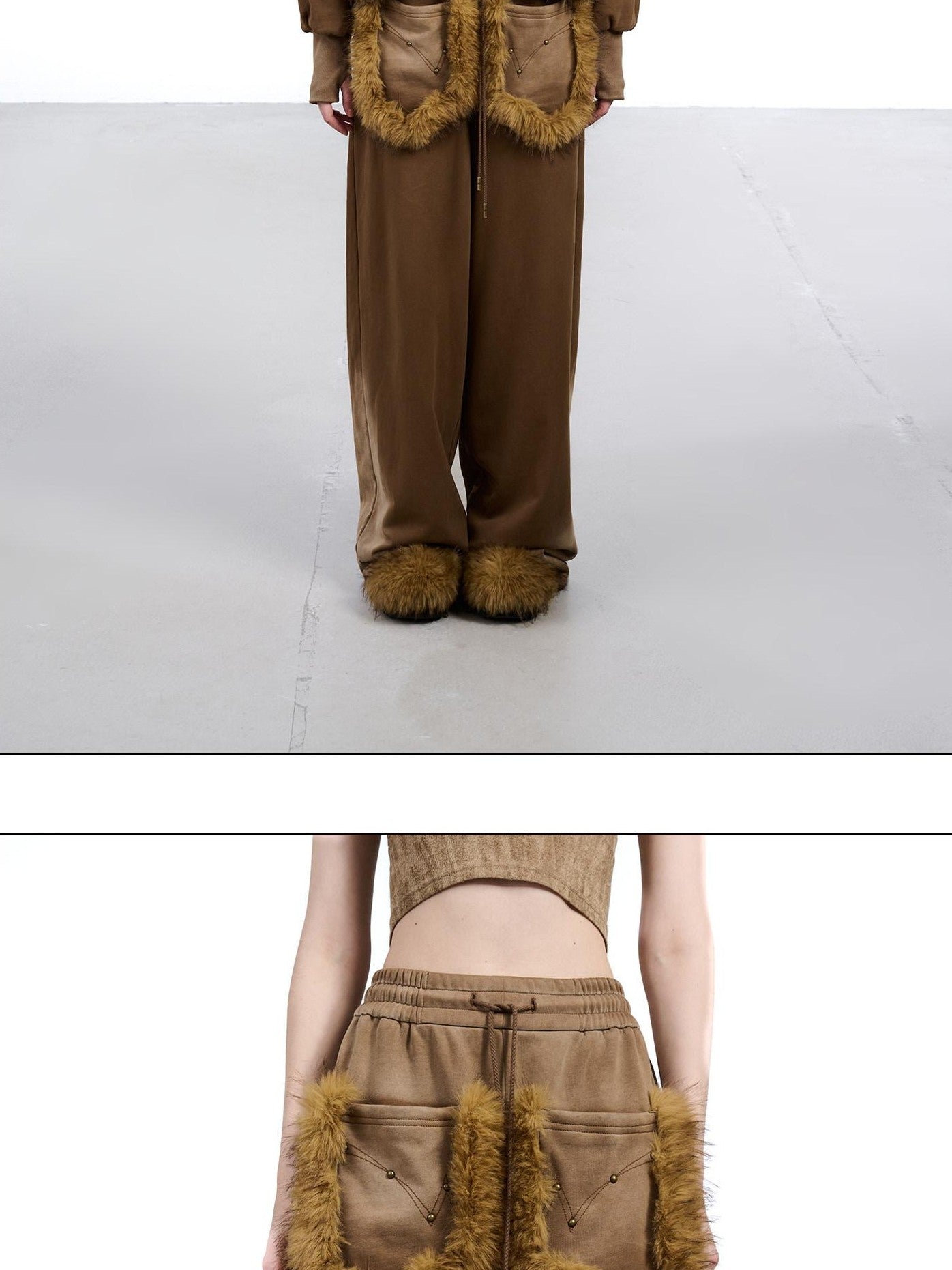 NORTH NODE Washed Patchwork Faux Fur Big Pocket Women&