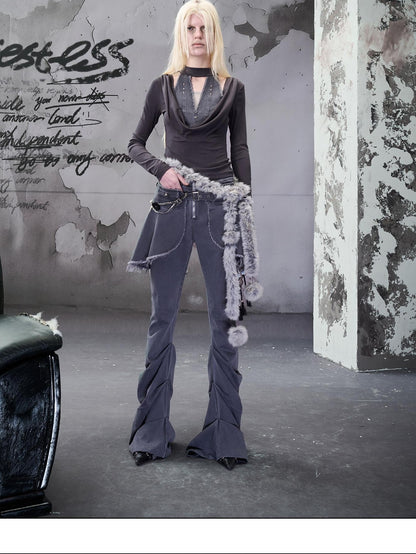 NORTH NODE Washed Patchwork Scoop Neck Knit Women&