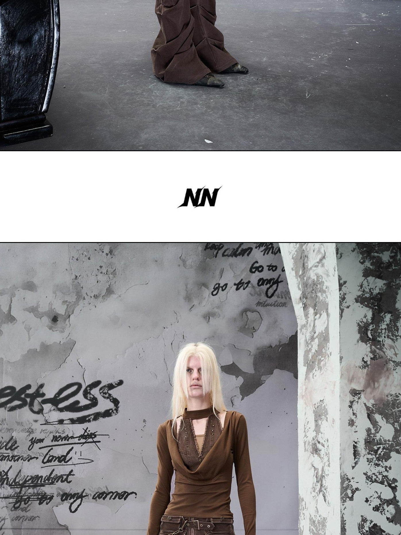 NORTH NODE Washed Patchwork Scoop Neck Knit Women&