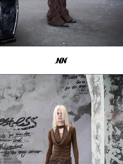 NORTH NODE Washed Patchwork Scoop Neck Knit Women&
