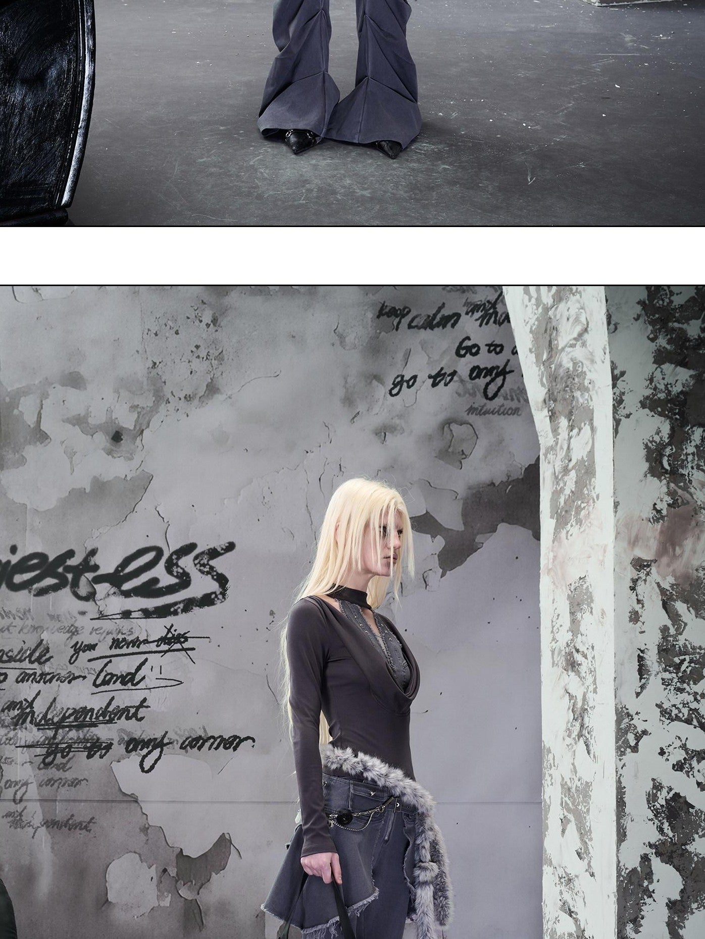 NORTH NODE Washed Patchwork Scoop Neck Knit Women&