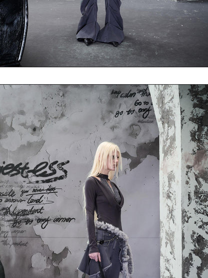 NORTH NODE Washed Patchwork Scoop Neck Knit Women&