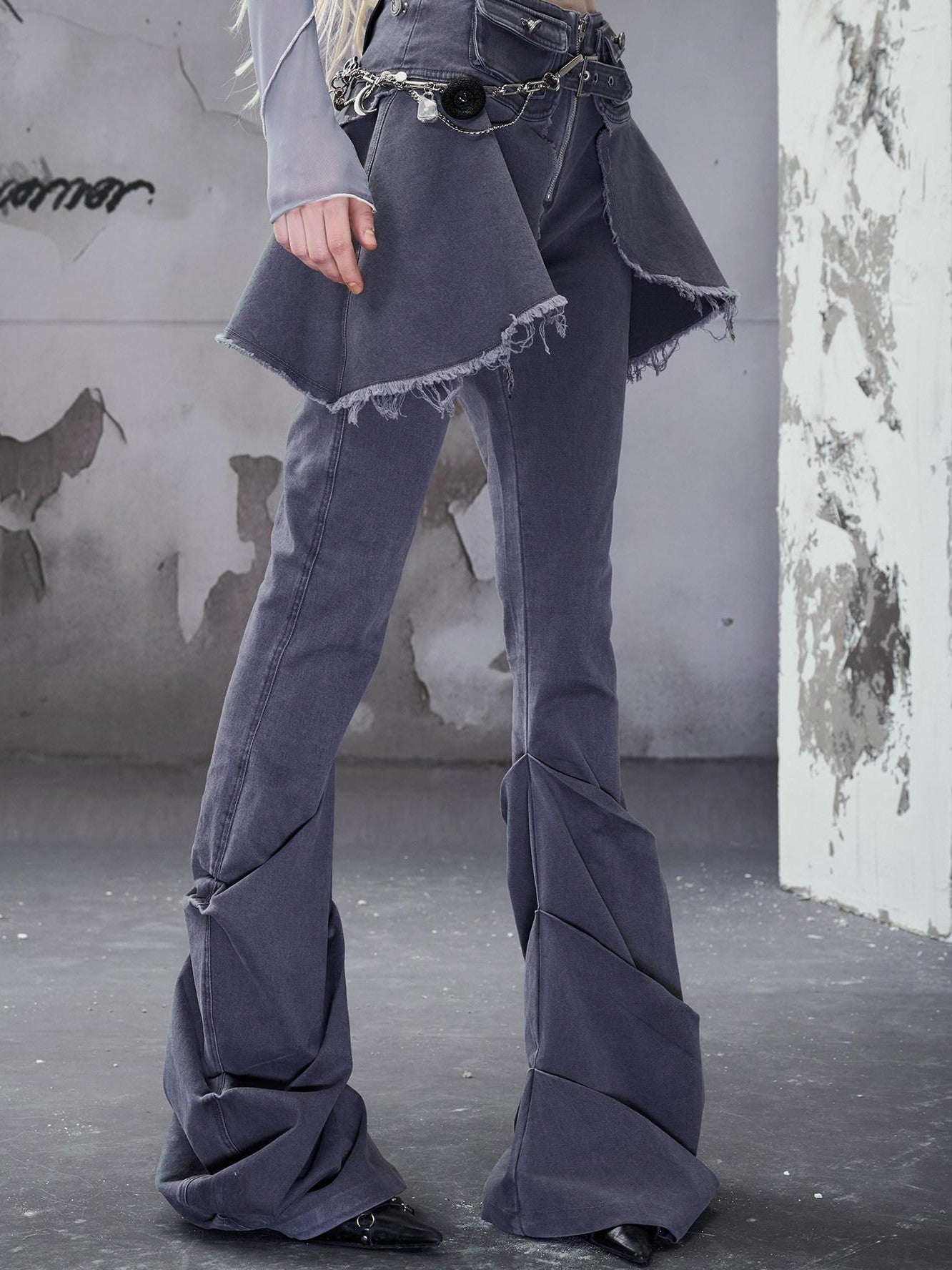 NORTH NODE Washed Pleated Detachable Waist Belt Women&