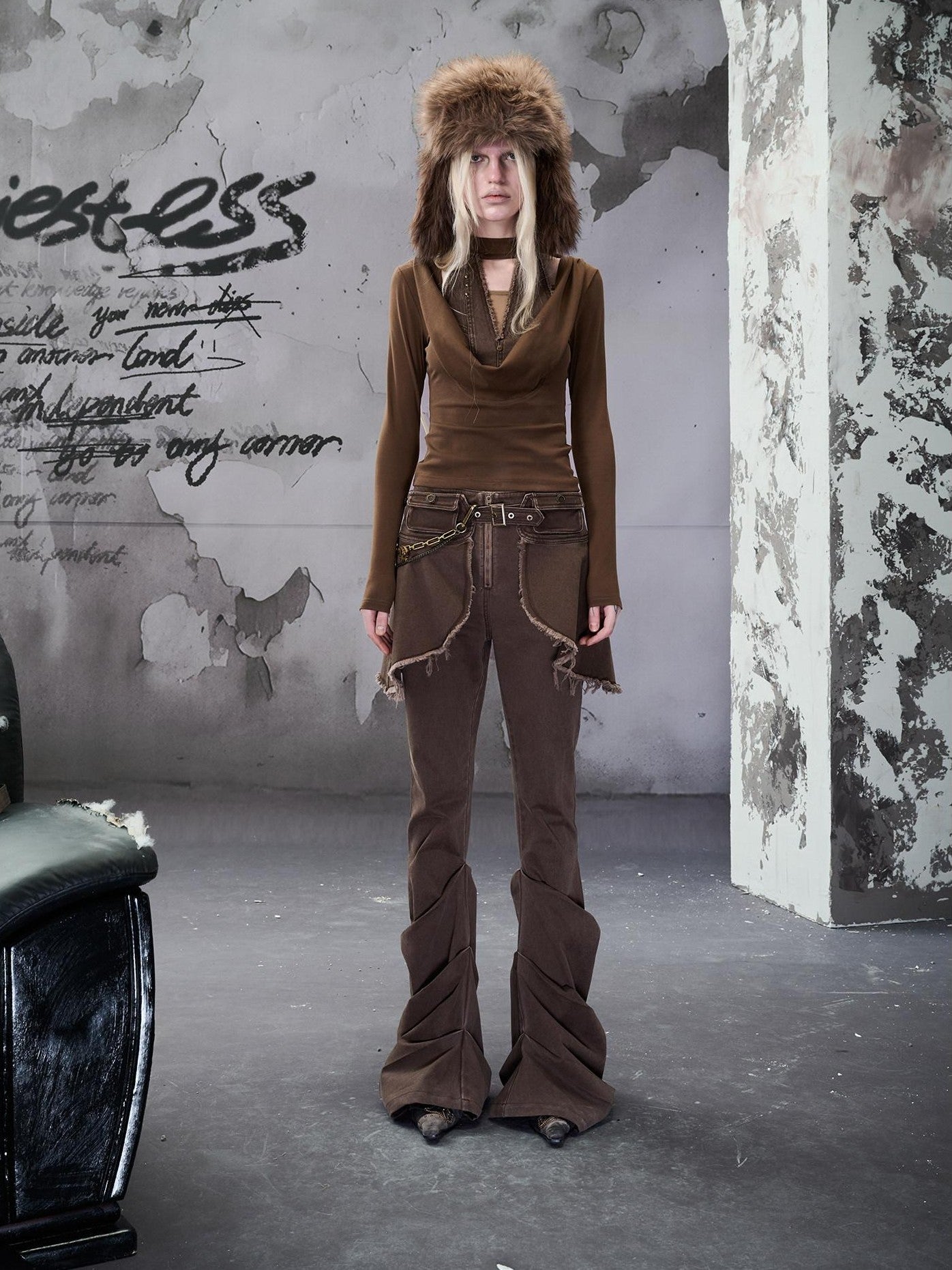 NORTH NODE Washed Pleated Detachable Waist Belt Women&