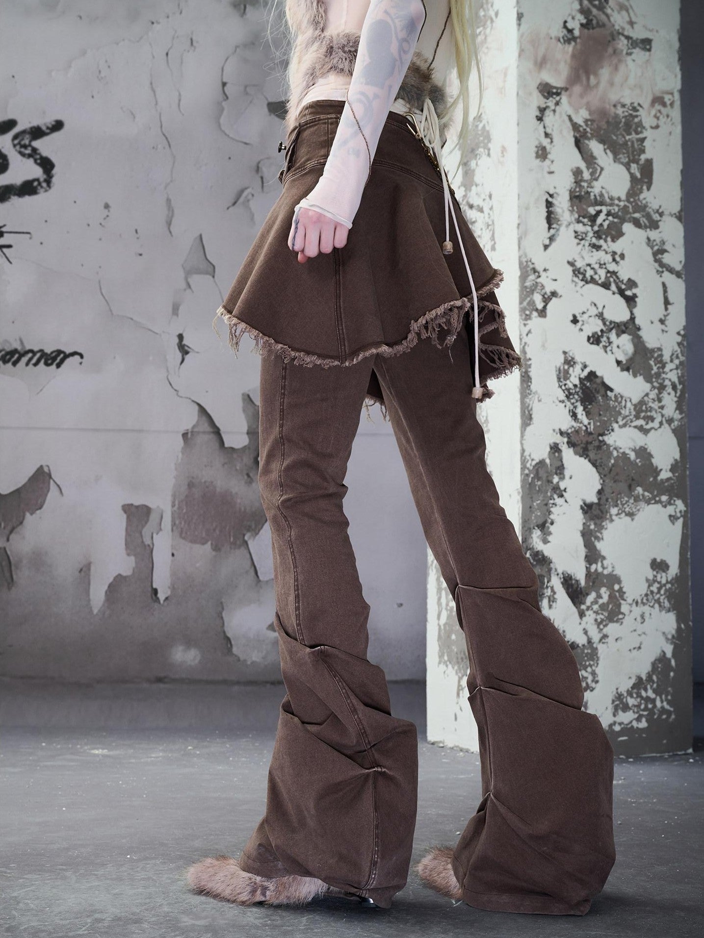 NORTH NODE Washed Pleated Detachable Waist Belt Women&