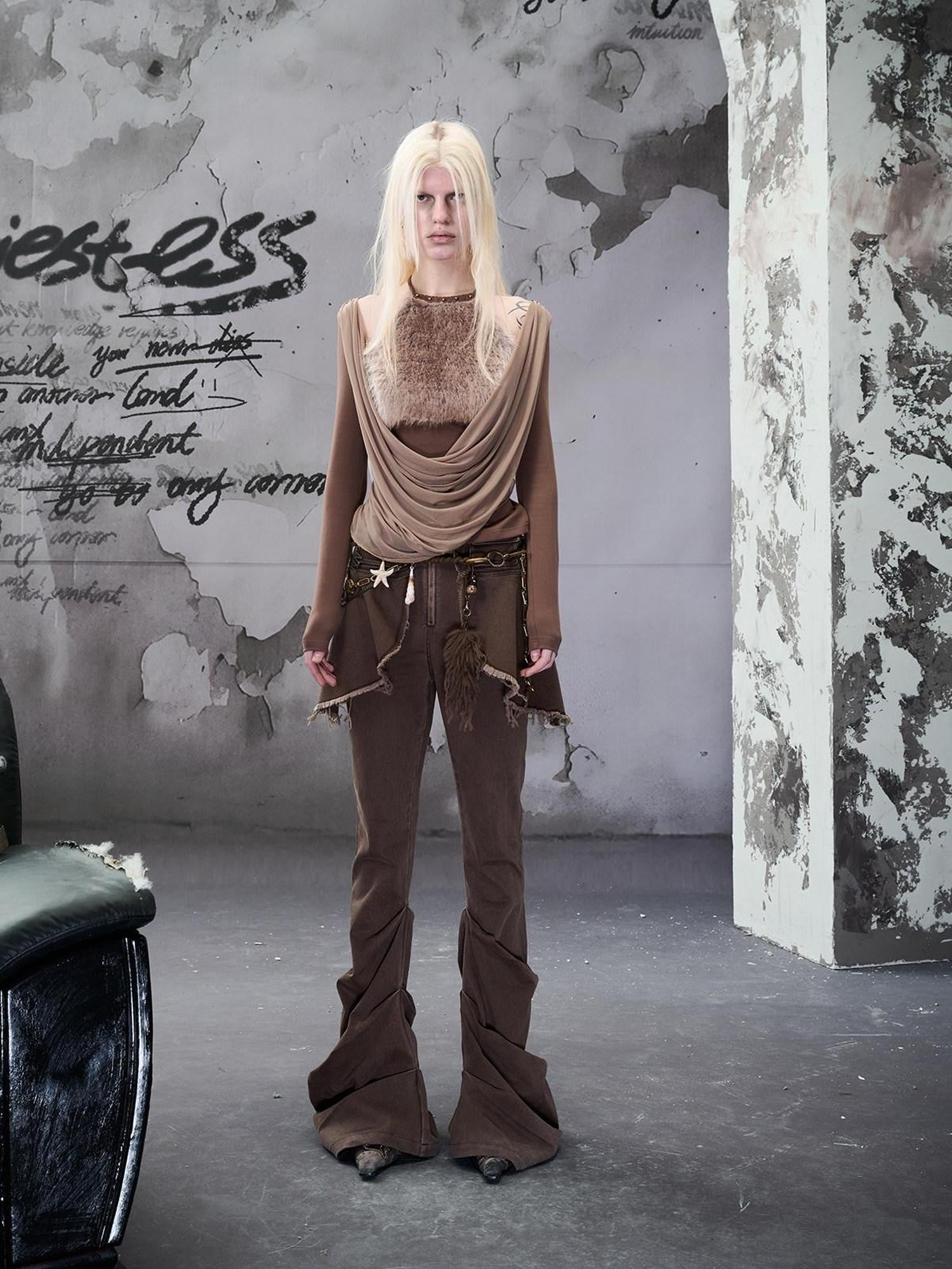 NORTH NODE Washed Pleated Detachable Waist Belt Women&